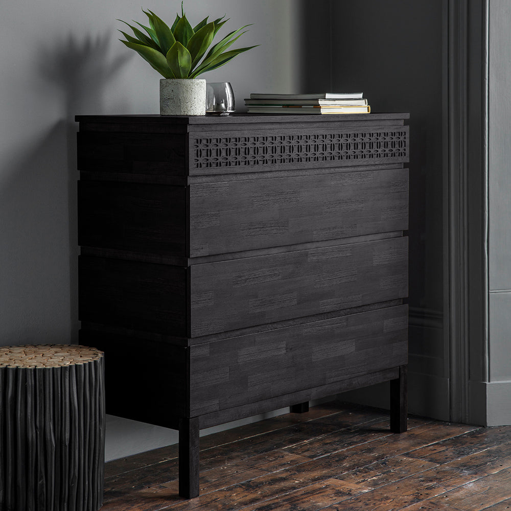 Gaia Collection Mango 4 Drawer Chest in Deep Mahogany Brown